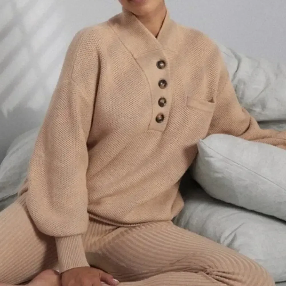 Lunya Tan Cozy Cotton Silk Pocket Henley Pullover Sweater